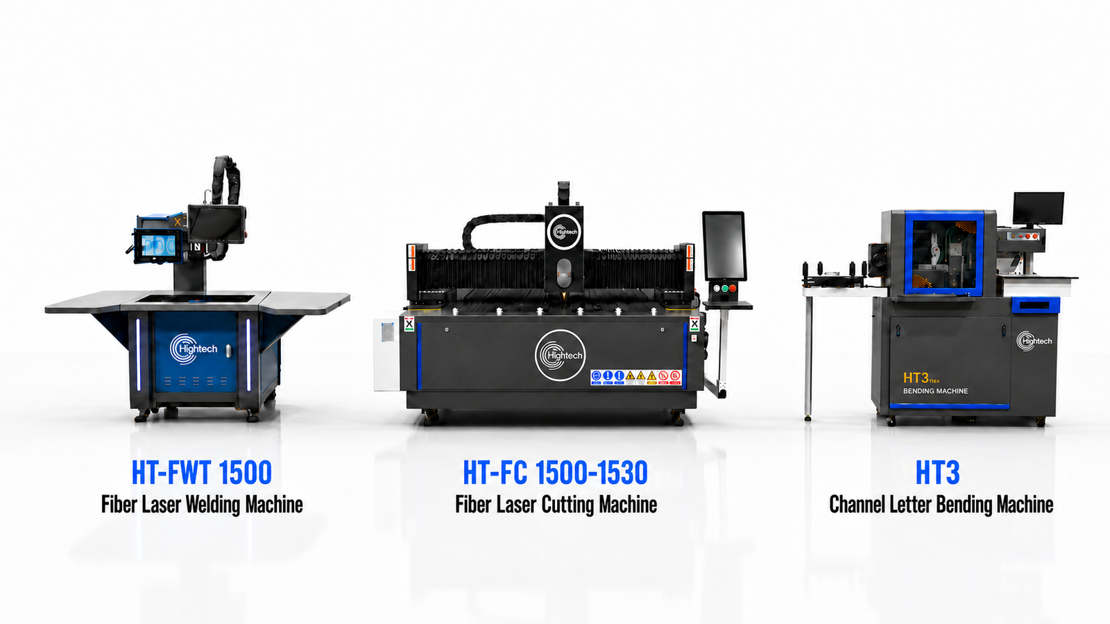 SSL-04 stainless steel signage production line with HT3 bender, HT-FC 1530 cutter and HT-FWT 1500 welder