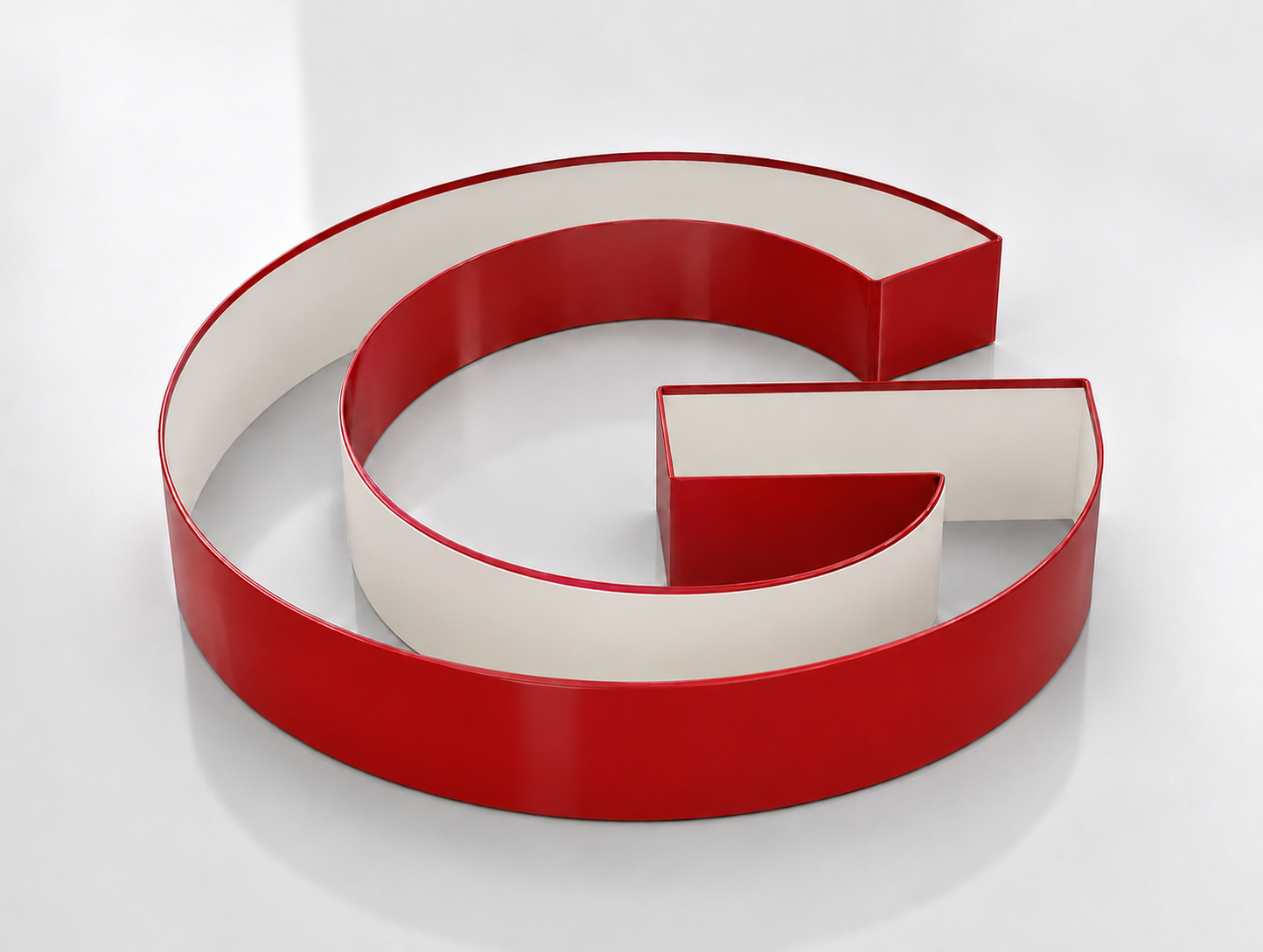 Red and white aluminum channel letter bent with HT1