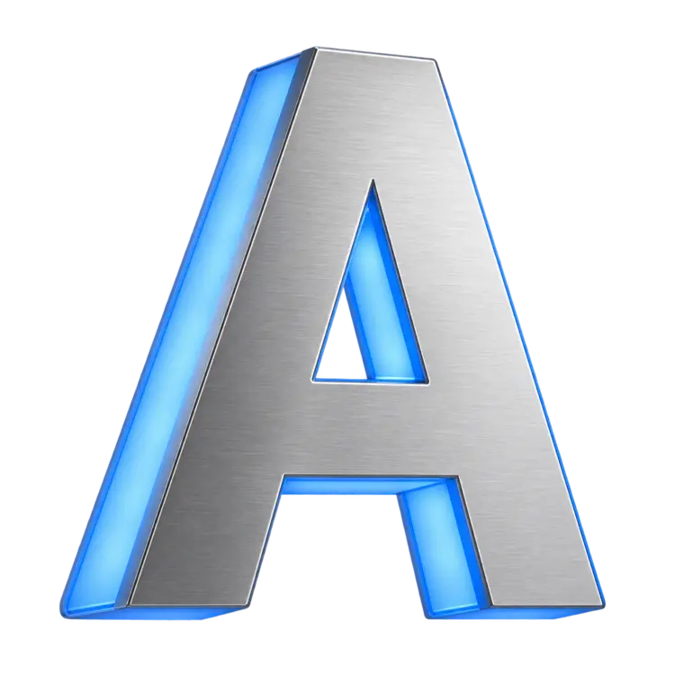 Side-lit channel letter with illuminated blue acrylic edges